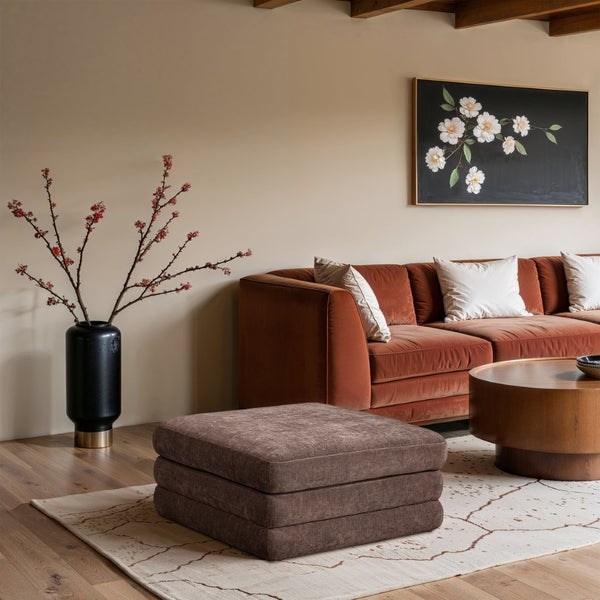 Meridian Furniture Stellar Chenille Upholstered Modular Ottoman Plush Sectional Seating for Contemporary Living Rooms Brown 608Brown-Ott