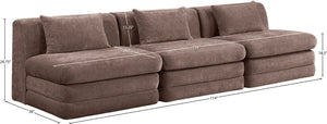 Meridian Furniture Stellar Three Piece Chenille Modular Sofa Flexible Living Room Seating in Warm Brown 608Brown-S114A
