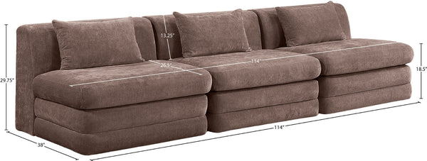 Meridian Furniture Stellar Three Piece Chenille Modular Sofa Flexible Living Room Seating in Warm Brown 608Brown-S114A
