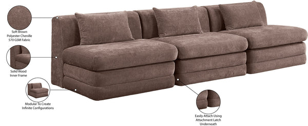 Meridian Furniture Stellar Three Piece Chenille Modular Sofa Flexible Living Room Seating in Warm Brown 608Brown-S114A