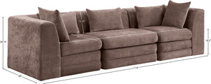Meridian Furniture Stellar Three Piece Modular Sofa in Plush Chenille for Flexible Living Room Seating 608Brown-S114B