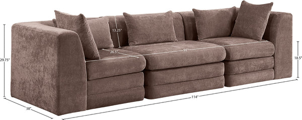 Meridian Furniture Stellar Three Piece Modular Sofa in Plush Chenille for Flexible Living Room Seating 608Brown-S114B