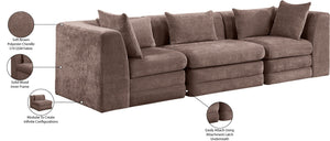 Meridian Furniture Stellar Three Piece Modular Sofa in Plush Chenille for Flexible Living Room Seating 608Brown-S114B