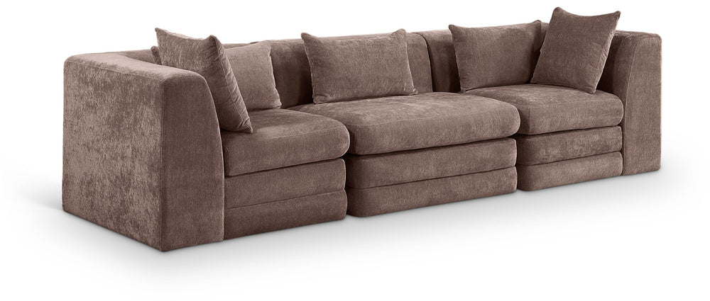 Meridian Furniture Stellar Three Piece Modular Sofa in Plush Chenille for Flexible Living Room Seating 608Brown-S114B