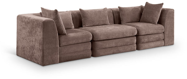 Meridian Furniture Stellar Three Piece Modular Sofa in Plush Chenille for Flexible Living Room Seating 608Brown-S114B