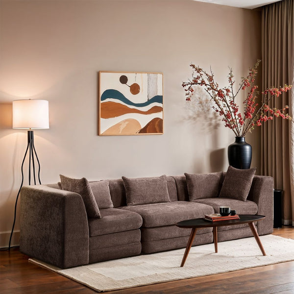 Meridian Furniture Stellar Three Piece Modular Sofa in Plush Chenille for Flexible Living Room Seating 608Brown-S114B