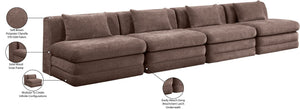 Meridian Furniture Stellar Four Piece Modular Sectional Sofa in Plush Chenille for Living Room Comfort 608Brown-S152A