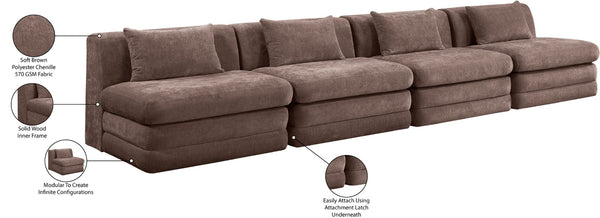 Meridian Furniture Stellar Four Piece Modular Sectional Sofa in Plush Chenille for Living Room Comfort 608Brown-S152A