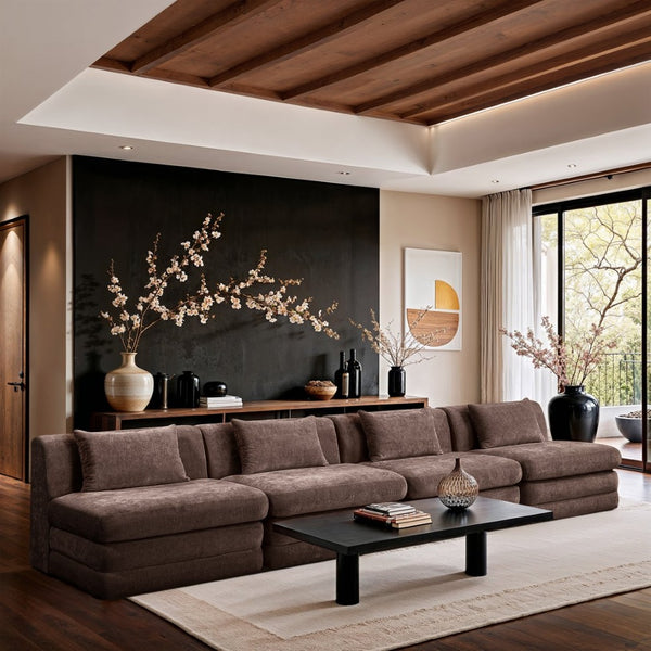 Meridian Furniture Stellar Four Piece Modular Sectional Sofa in Plush Chenille for Living Room Comfort 608Brown-S152A