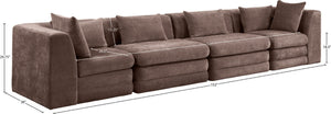 Meridian Furniture Stellar Four-piece Modular Sectional Sofa in Plush Chenille for Modern Living Rooms 608Brown-S152B