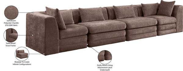 Meridian Furniture Stellar Four-piece Modular Sectional Sofa in Plush Chenille for Modern Living Rooms 608Brown-S152B