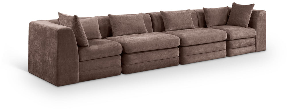 Meridian Furniture Stellar Four-piece Modular Sectional Sofa in Plush Chenille for Modern Living Rooms 608Brown-S152B