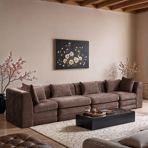Meridian Furniture Stellar Four-piece Modular Sectional Sofa in Plush Chenille for Modern Living Rooms 608Brown-S152B