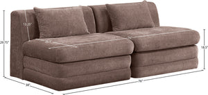 Meridian Furniture Stellar Two Piece Modular Sofa Chunky Chenille Upholstery Contemporary Living Room 608Brown-S76A