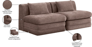 Meridian Furniture Stellar Two Piece Modular Sofa Chunky Chenille Upholstery Contemporary Living Room 608Brown-S76A