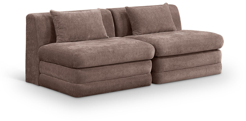 Meridian Furniture Stellar Two Piece Modular Sofa Chunky Chenille Upholstery Contemporary Living Room 608Brown-S76A