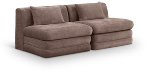 Meridian Furniture Stellar Two Piece Modular Sofa Chunky Chenille Upholstery Contemporary Living Room 608Brown-S76A