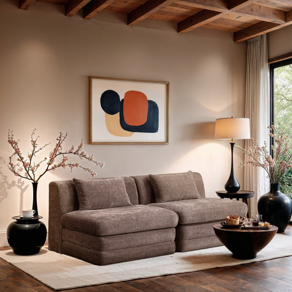 Meridian Furniture Stellar Two Piece Modular Sofa Chunky Chenille Upholstery Contemporary Living Room 608Brown-S76A