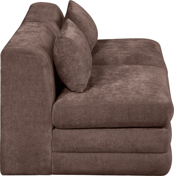 Meridian Furniture Stellar Two Piece Modular Sofa Chunky Chenille Upholstery Contemporary Living Room 608Brown-S76A