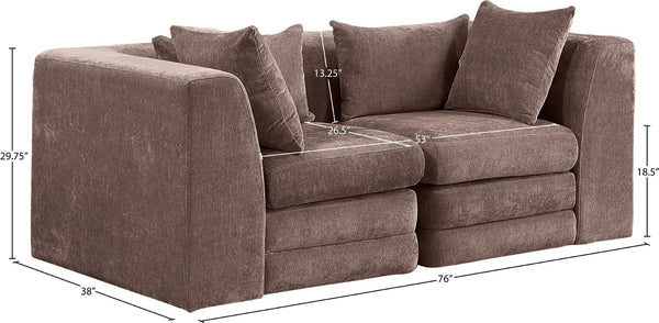 Meridian Furniture Stellar Chunky Chenille Modular Sofa Two Piece Reconfigurable Design for Living Rooms 608Brown-S76B