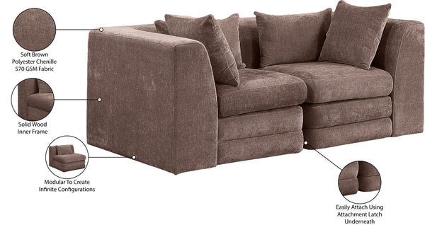 Meridian Furniture Stellar Chunky Chenille Modular Sofa Two Piece Reconfigurable Design for Living Rooms 608Brown-S76B