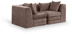 Meridian Furniture Stellar Chunky Chenille Modular Sofa Two Piece Reconfigurable Design for Living Rooms 608Brown-S76B