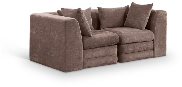 Meridian Furniture Stellar Chunky Chenille Modular Sofa Two Piece Reconfigurable Design for Living Rooms 608Brown-S76B