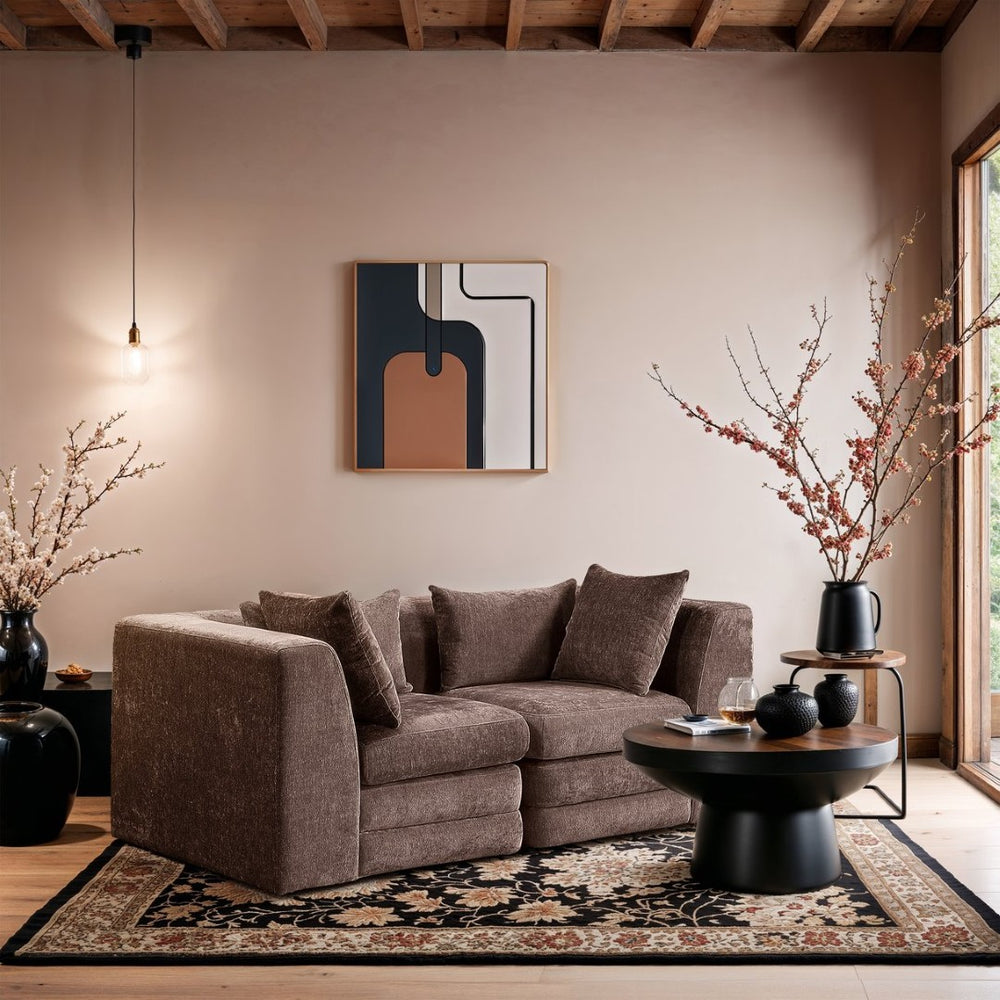 Meridian Furniture Stellar Chunky Chenille Modular Sofa Two Piece Reconfigurable Design for Living Rooms 608Brown-S76B