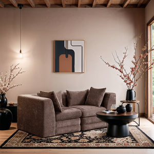 Meridian Furniture Stellar Chunky Chenille Modular Sofa Two Piece Reconfigurable Design for Living Rooms 608Brown-S76B