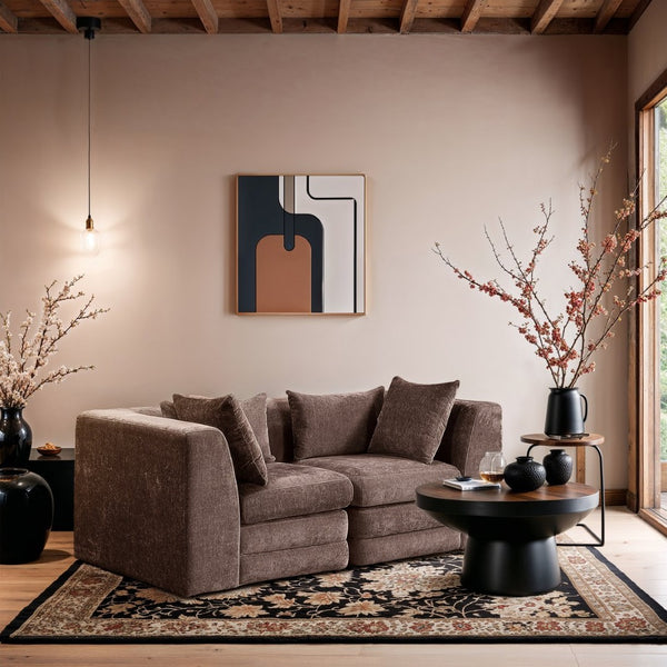 Meridian Furniture Stellar Chunky Chenille Modular Sofa Two Piece Reconfigurable Design for Living Rooms 608Brown-S76B