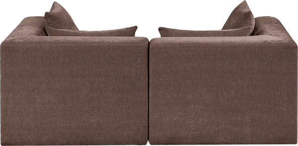 Meridian Furniture Stellar Chunky Chenille Modular Sofa Two Piece Reconfigurable Design for Living Rooms 608Brown-S76B