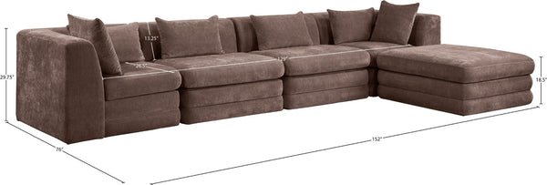 Meridian Furniture Stellar Five Piece Modular Sectional Plush Chenille Fabric Sofa for Living Rooms 608Brown-Sec5A