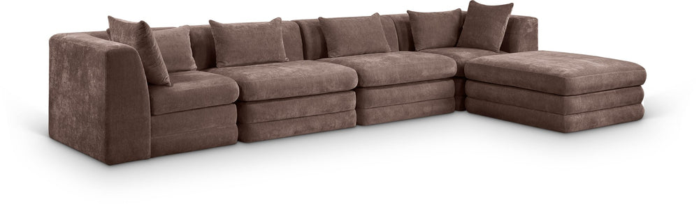 Meridian Furniture Stellar Five Piece Modular Sectional Plush Chenille Fabric Sofa for Living Rooms 608Brown-Sec5A