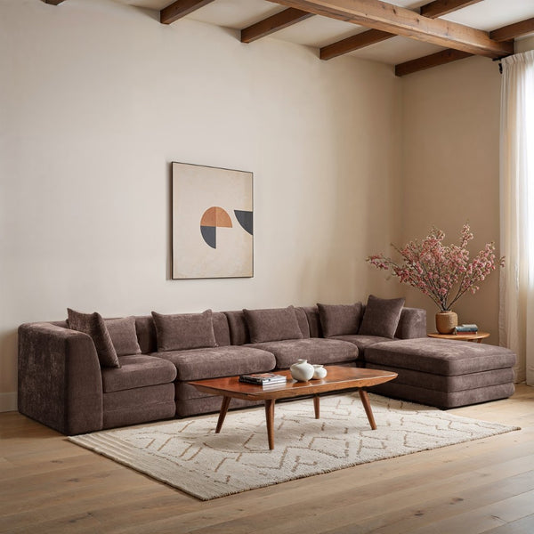 Meridian Furniture Stellar Five Piece Modular Sectional Plush Chenille Fabric Sofa for Living Rooms 608Brown-Sec5A
