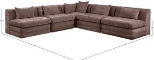 Meridian Furniture Stellar Five Piece Chenille Modular Sectional Solid Wood Frame Living Room Sofa 608Brown-Sec5B