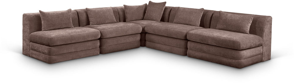 Meridian Furniture Stellar Five Piece Chenille Modular Sectional Solid Wood Frame Living Room Sofa 608Brown-Sec5B