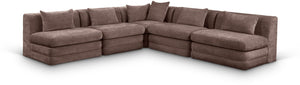 Meridian Furniture Stellar Five Piece Chenille Modular Sectional Solid Wood Frame Living Room Sofa 608Brown-Sec5B