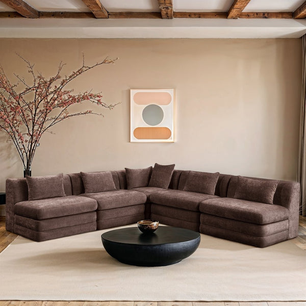 Meridian Furniture Stellar Five Piece Chenille Modular Sectional Solid Wood Frame Living Room Sofa 608Brown-Sec5B