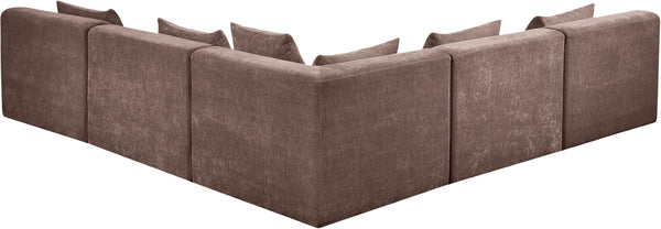 Meridian Furniture Stellar Five Piece Chenille Modular Sectional Solid Wood Frame Living Room Sofa 608Brown-Sec5B