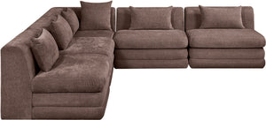 Meridian Furniture Stellar Five Piece Chenille Modular Sectional Solid Wood Frame Living Room Sofa 608Brown-Sec5B