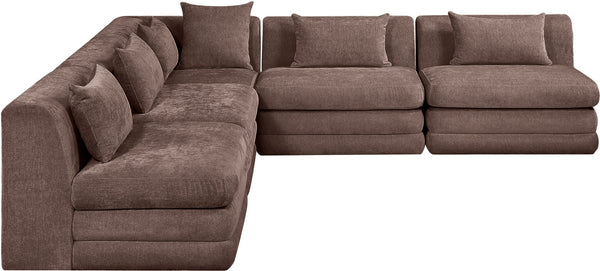 Meridian Furniture Stellar Five Piece Chenille Modular Sectional Solid Wood Frame Living Room Sofa 608Brown-Sec5B