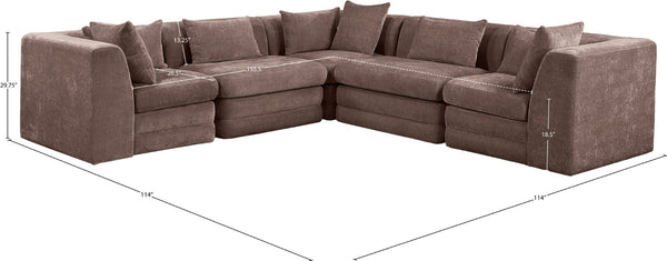 Meridian Furniture Stellar Five Piece Chenille Modular Sectional Sofa with Hidden Latch System for Living Rooms 608Brown-Sec5C