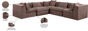 Meridian Furniture Stellar Five Piece Chenille Modular Sectional Sofa with Hidden Latch System for Living Rooms 608Brown-Sec5C