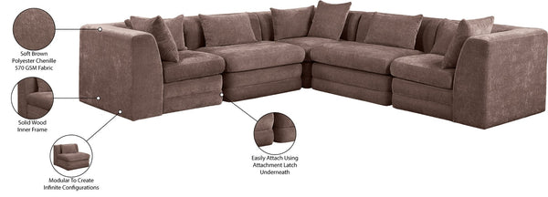 Meridian Furniture Stellar Five Piece Chenille Modular Sectional Sofa with Hidden Latch System for Living Rooms 608Brown-Sec5C