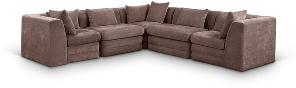 Meridian Furniture Stellar Five Piece Chenille Modular Sectional Sofa with Hidden Latch System for Living Rooms 608Brown-Sec5C