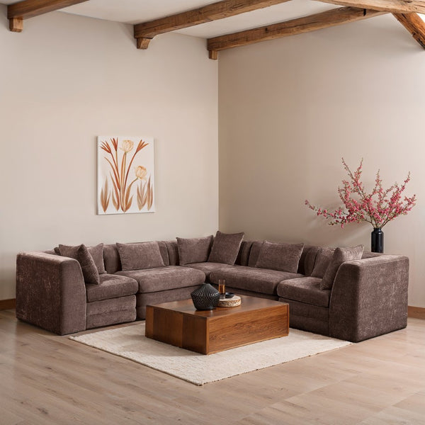 Meridian Furniture Stellar Five Piece Chenille Modular Sectional Sofa with Hidden Latch System for Living Rooms 608Brown-Sec5C