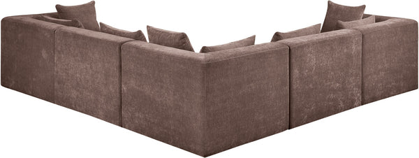 Meridian Furniture Stellar Five Piece Chenille Modular Sectional Sofa with Hidden Latch System for Living Rooms 608Brown-Sec5C