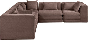 Meridian Furniture Stellar Five Piece Chenille Modular Sectional Sofa with Hidden Latch System for Living Rooms 608Brown-Sec5C