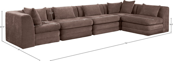 Meridian Furniture Stellar Five Piece Modular Sectional Plush Chenille Upholstery Contemporary Living Room 608Brown-Sec5D