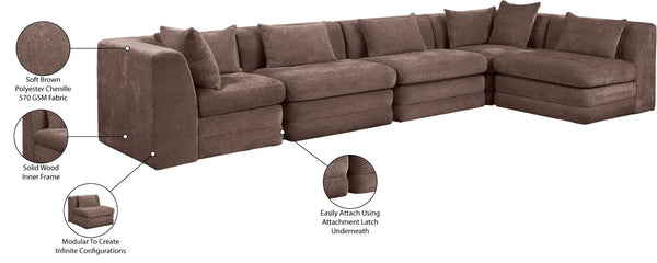 Meridian Furniture Stellar Five Piece Modular Sectional Plush Chenille Upholstery Contemporary Living Room 608Brown-Sec5D